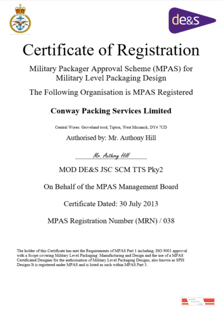 USA MPAS certificate of business registration Word and PDF template